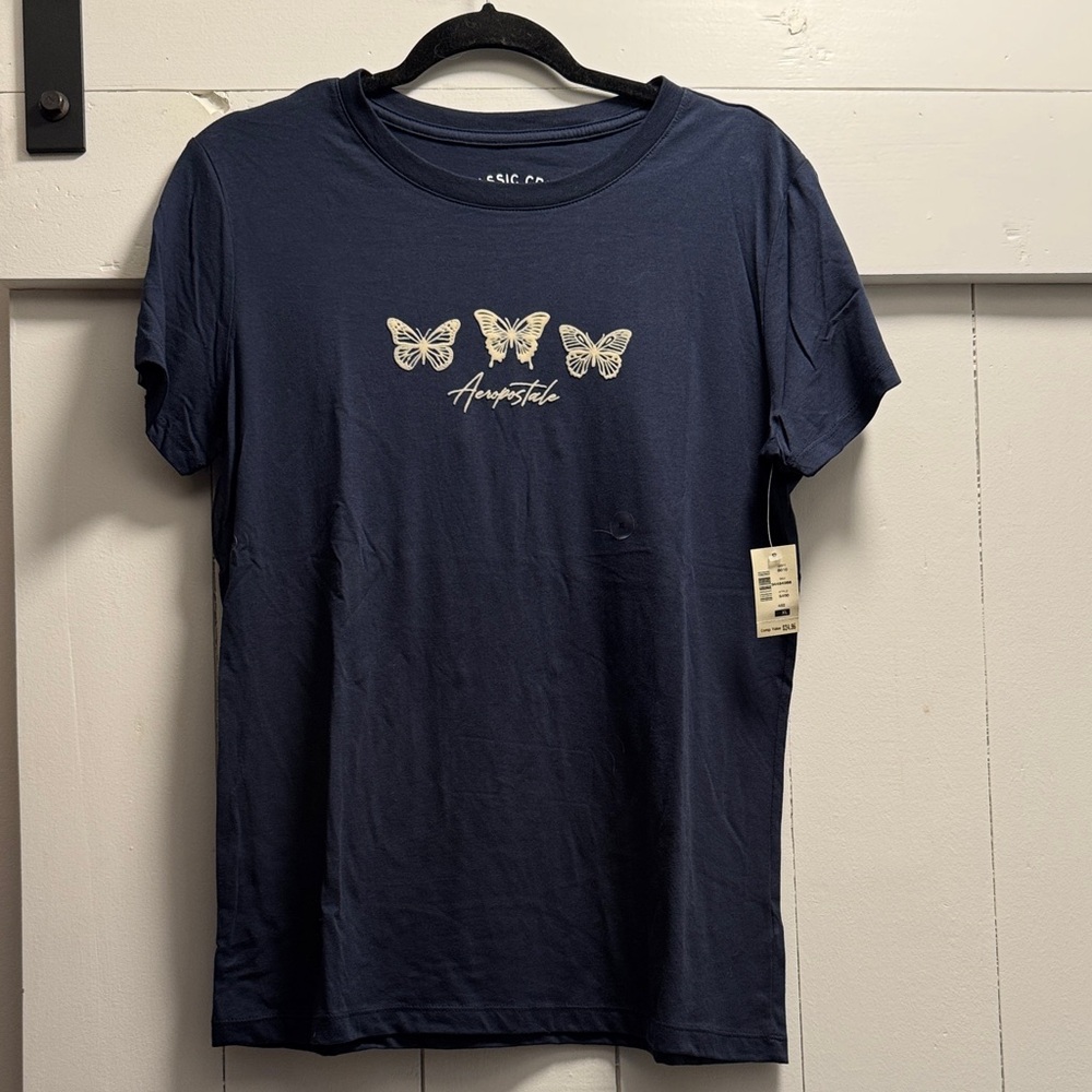 NEW Aeropostale Classic Crew Navy Blue Butterfly Tee Size XL NWT AERO